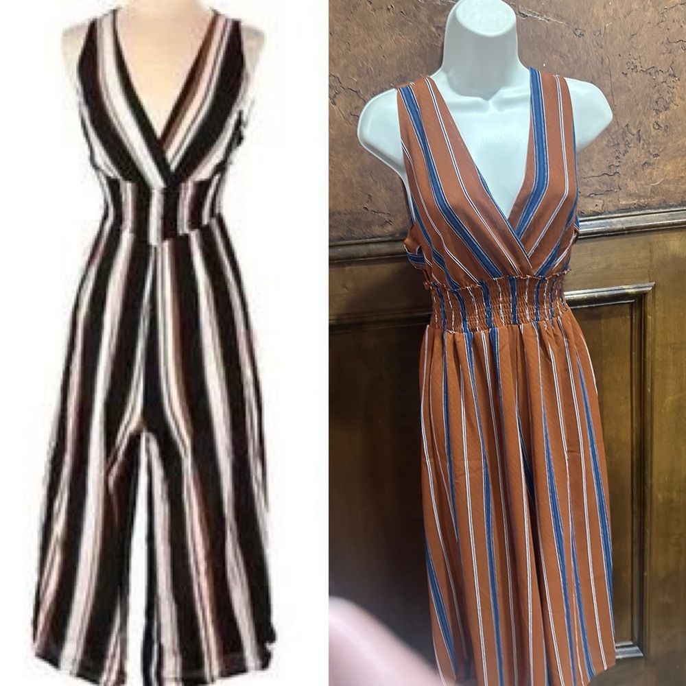 ILLA ILLA Rust Orange & Blue Striped Sleeveless Jumpsuit